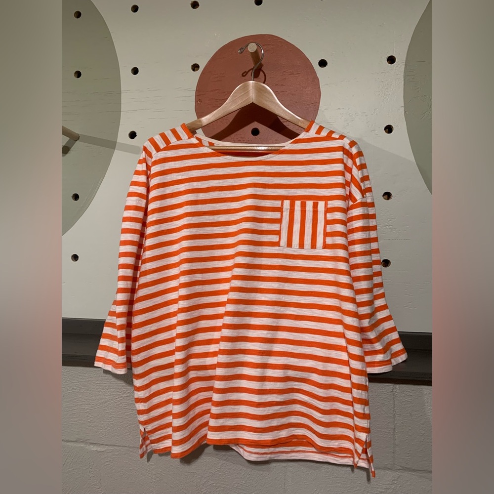 Talbots Orange and White Striped Long Sleeve Tee